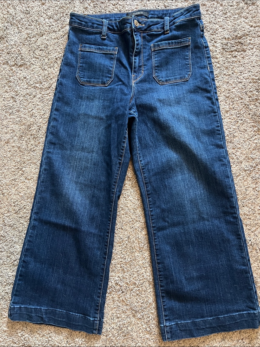 Numero Dark Blue Wide-Leg Jeans with Patch Front Pockets